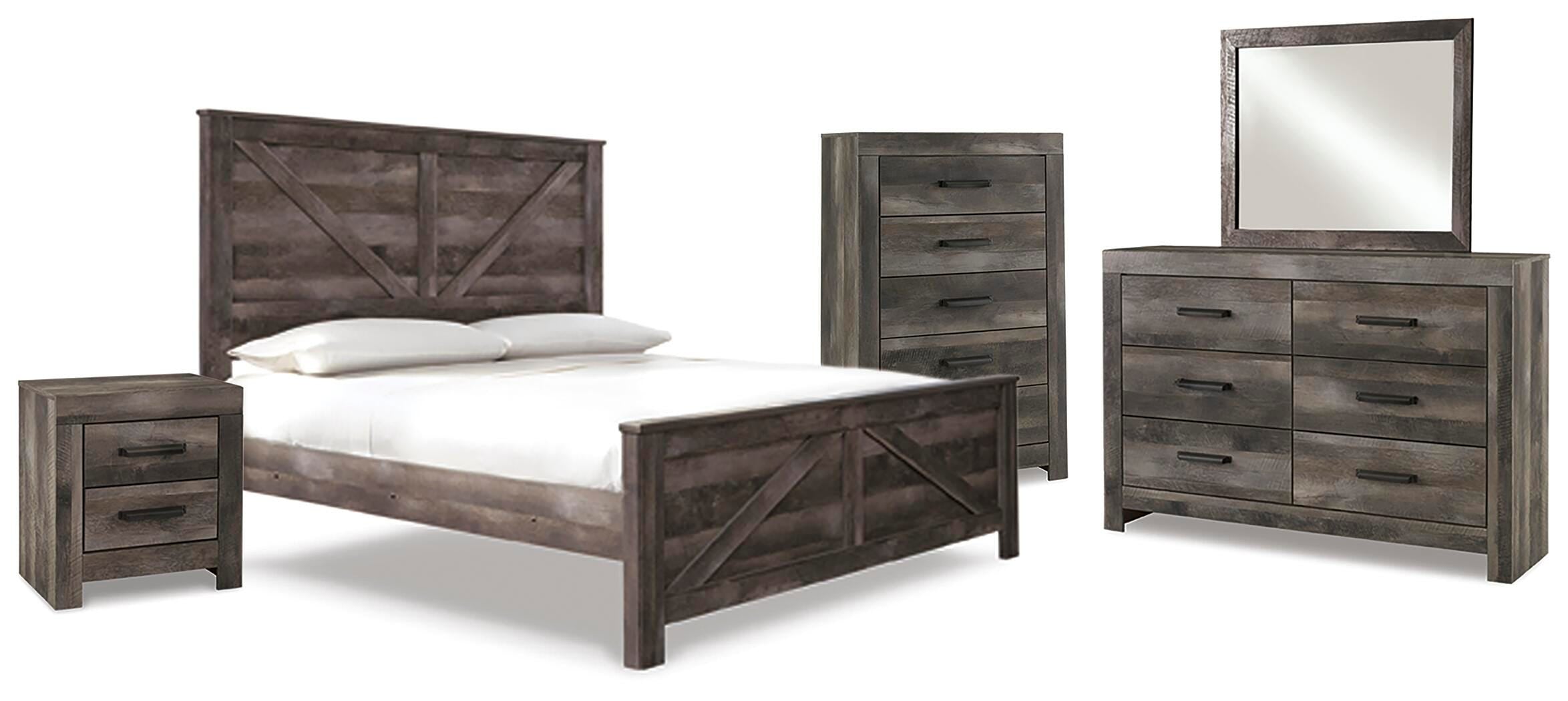 Wynnlow Crossbuck Panel Bed with Mirrored Dresser, Chest and Nightstand