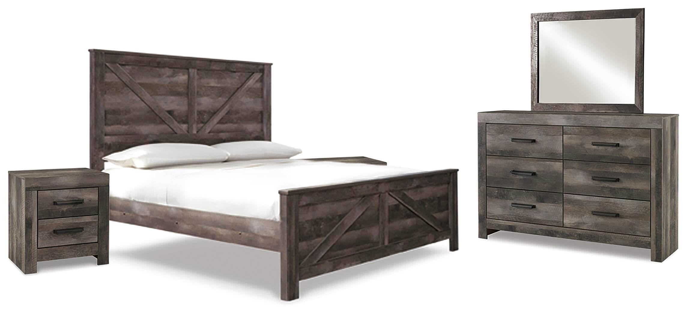 Wynnlow Crossbuck Panel Bed with Mirrored Dresser and 2 Nightstands