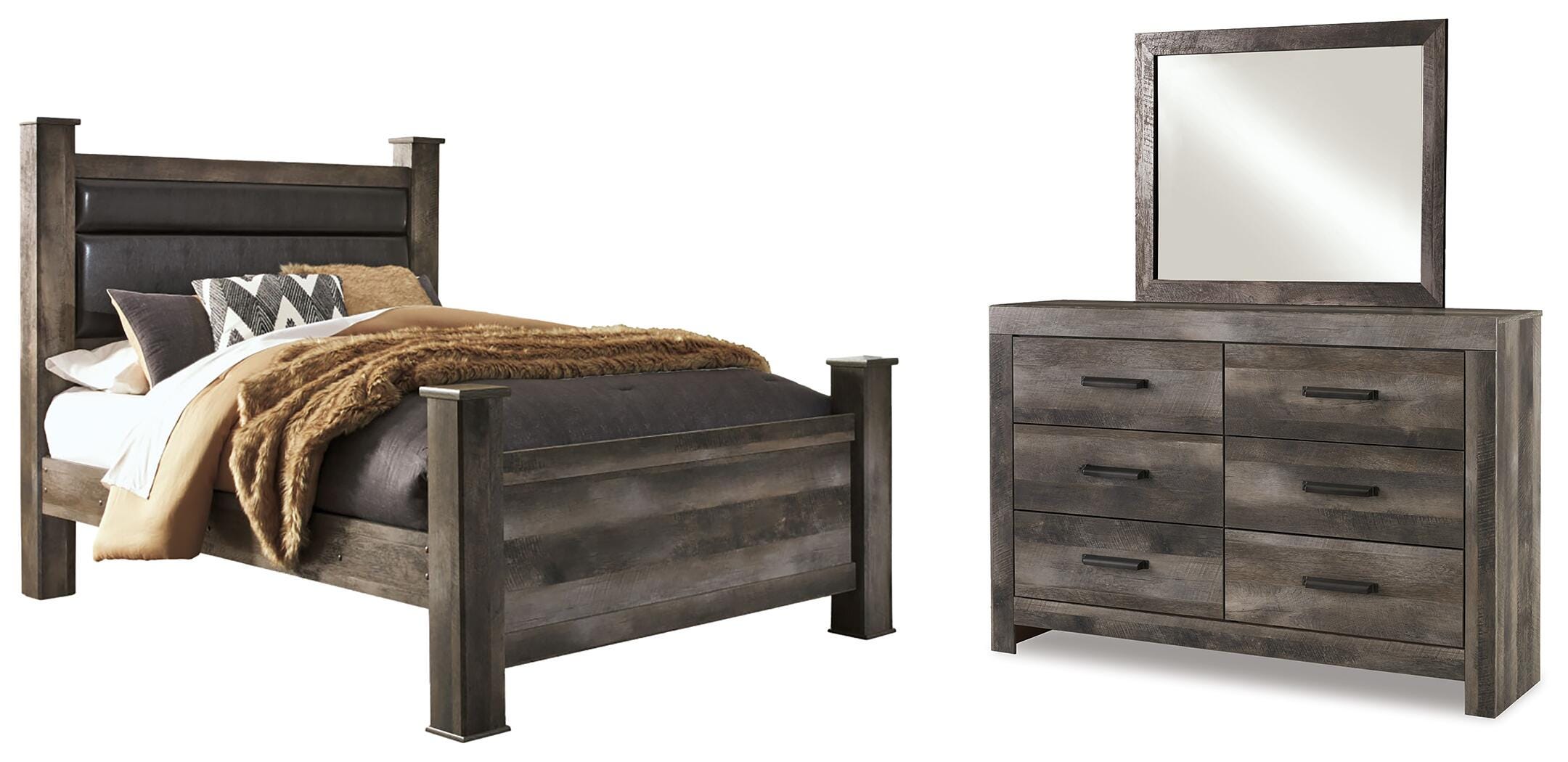 Wynnlow Upholstered Poster Bed, Dresser and Mirror