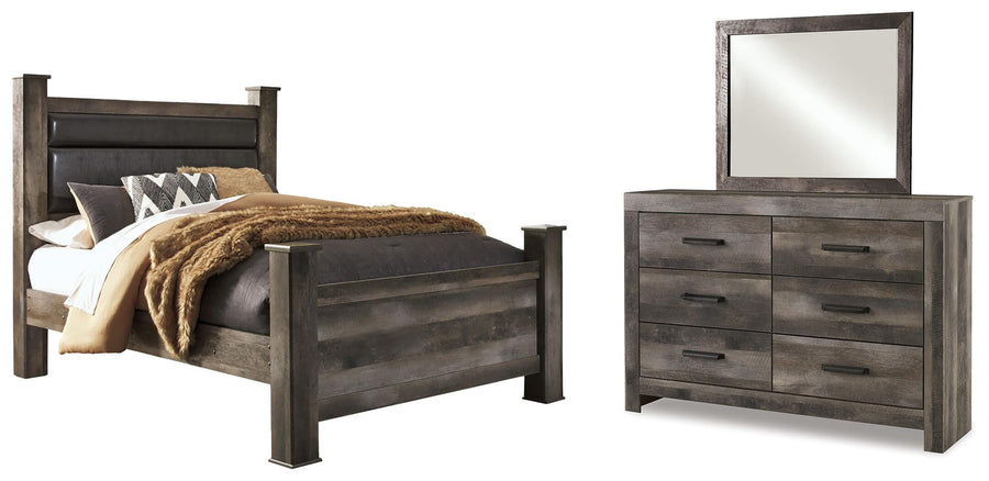 Wynnlow Upholstered Poster Bed, Dresser and Mirror