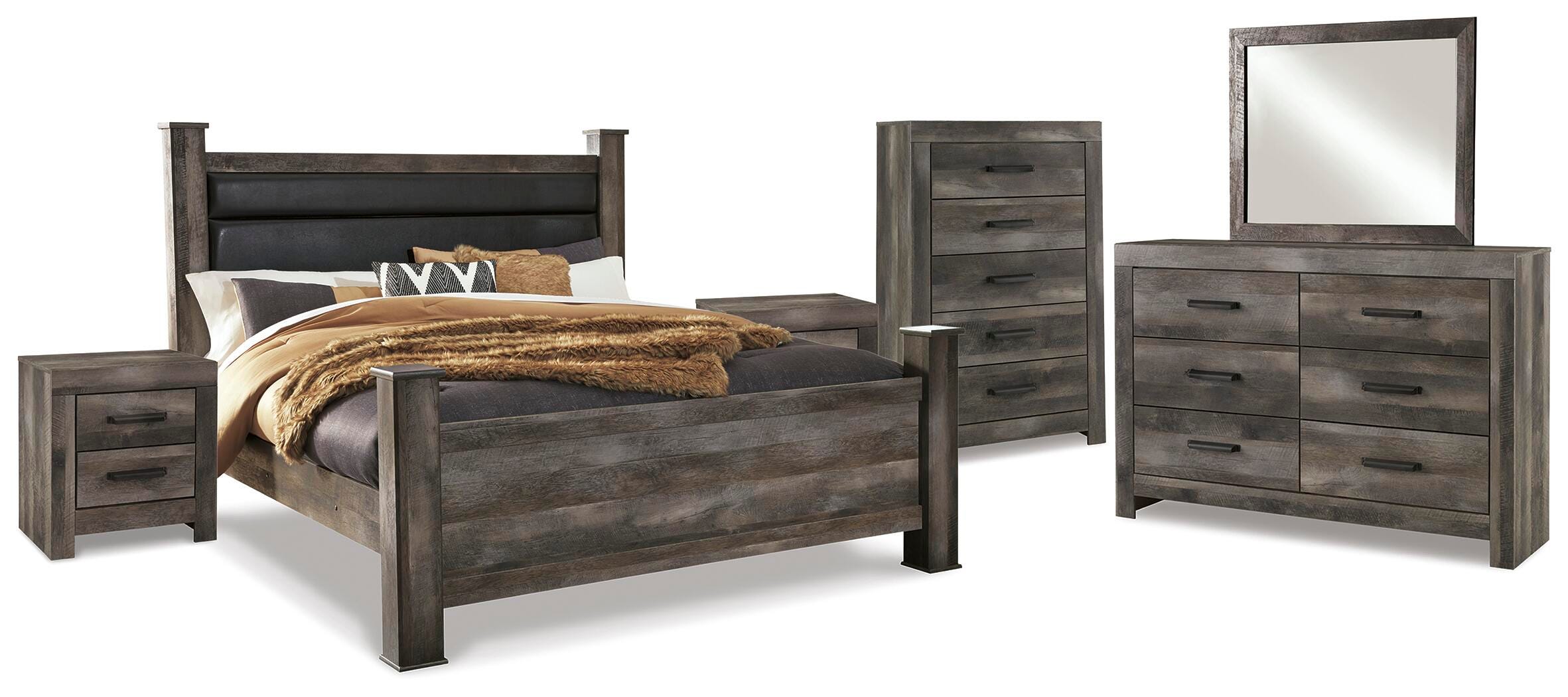 Wynnlow Poster Bed with Mirrored Dresser, Chest and 2 Nightstands