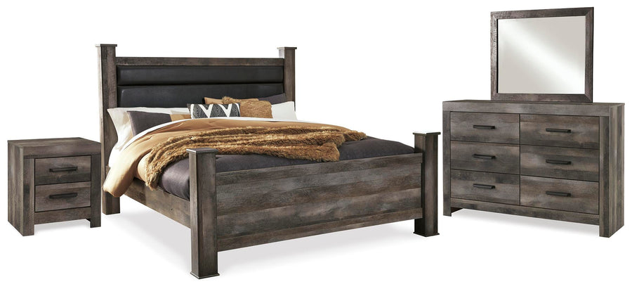 Wynnlow Upholstered Poster Bed, Dresser, Mirror and Nightstand
