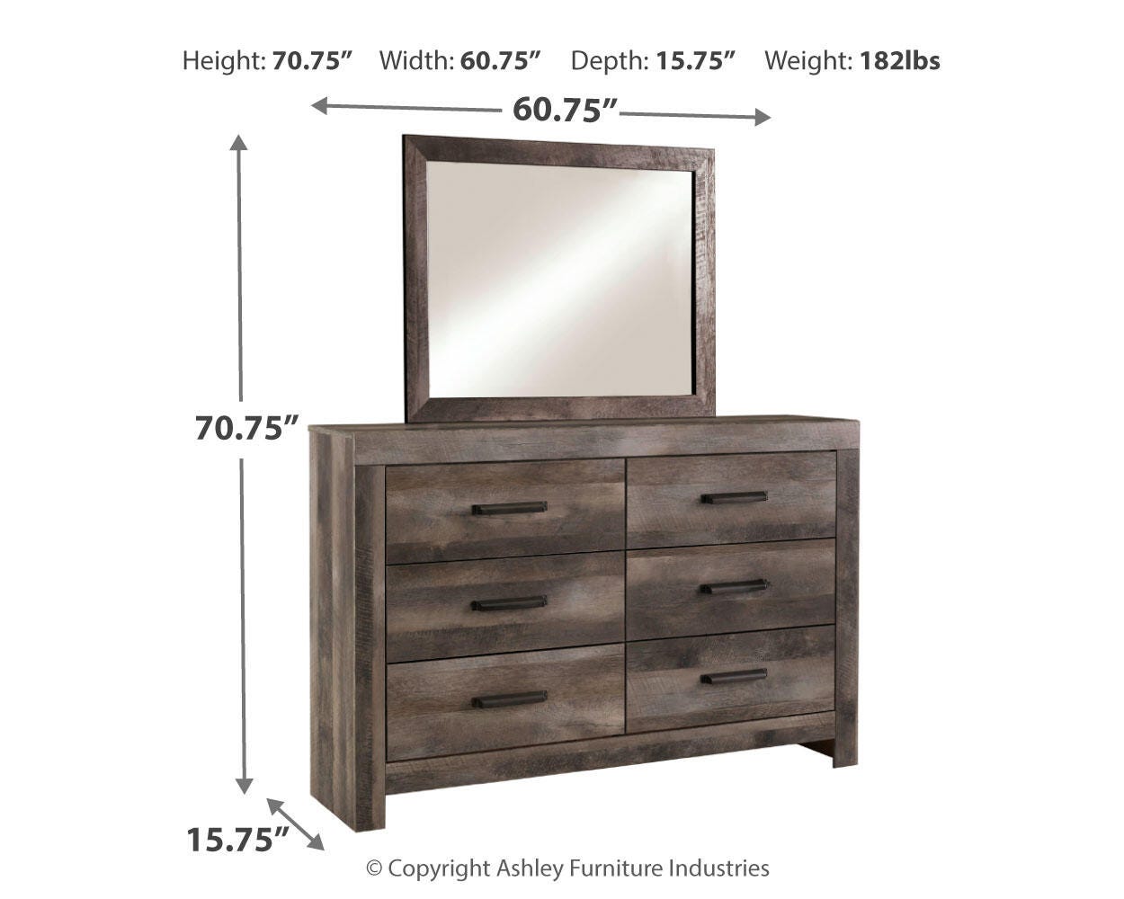 Wynnlow Crossbuck Panel Bed with Mirrored Dresser and 2 Nightstands