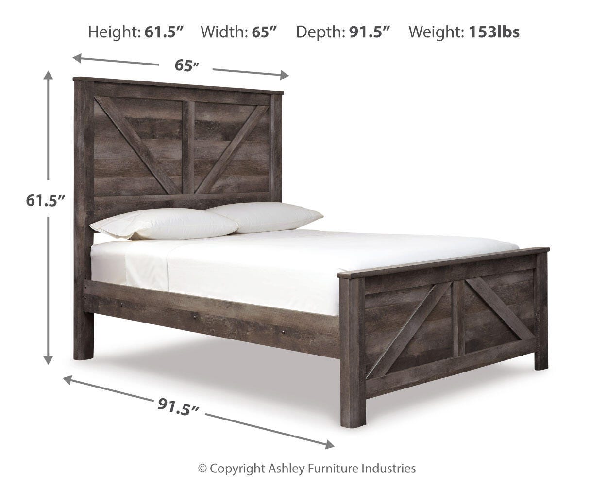 Wynnlow Crossbuck Panel Bed with Mirrored Dresser and 2 Nightstands