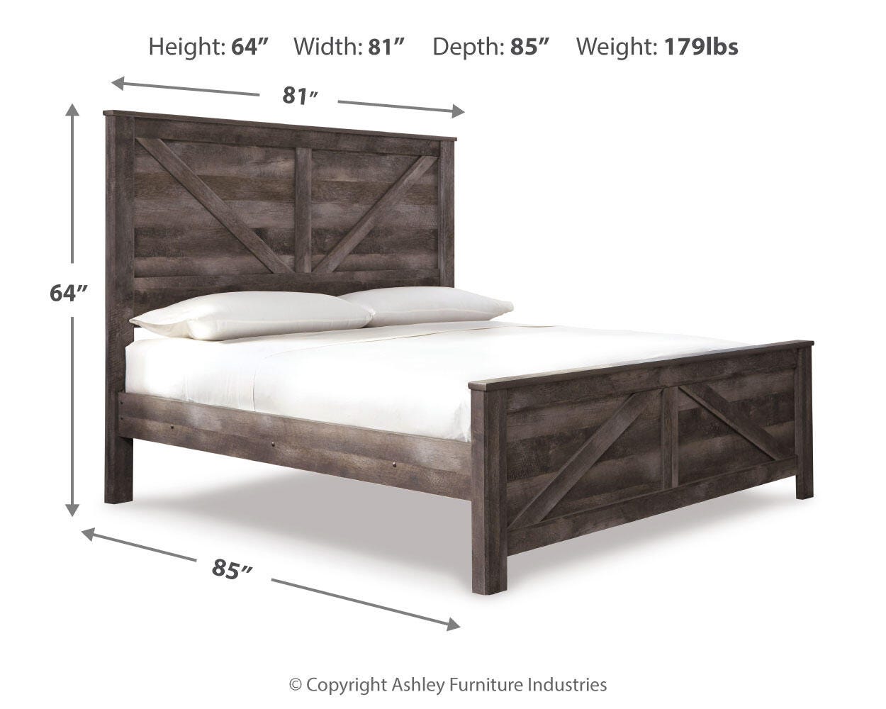 Wynnlow Crossbuck Panel Bed with Mirrored Dresser and 2 Nightstands