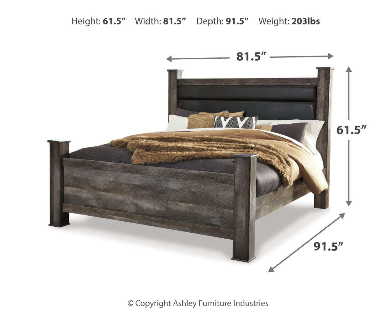 Wynnlow Upholstered Poster Bed, Dresser, Mirror and Nightstand