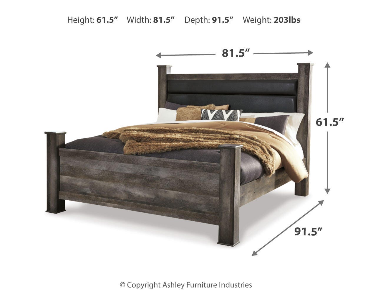 Wynnlow Upholstered Poster Bed, Dresser, Mirror, Chest and Nightstand
