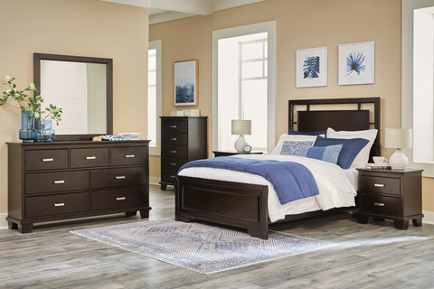 Covetown Panel Bed with Mirrored Dresser, Chest and 2 Nightstands