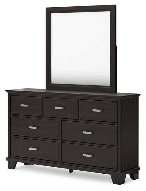 Covetown Panel Bed with Mirrored Dresser