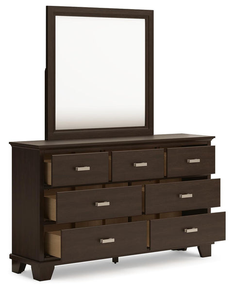 Covetown Panel Bed with Mirrored Dresser, Chest and 2 Nightstands