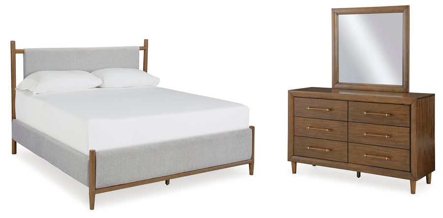 Lyncott Upholstered Bed with Mirrored Dresser