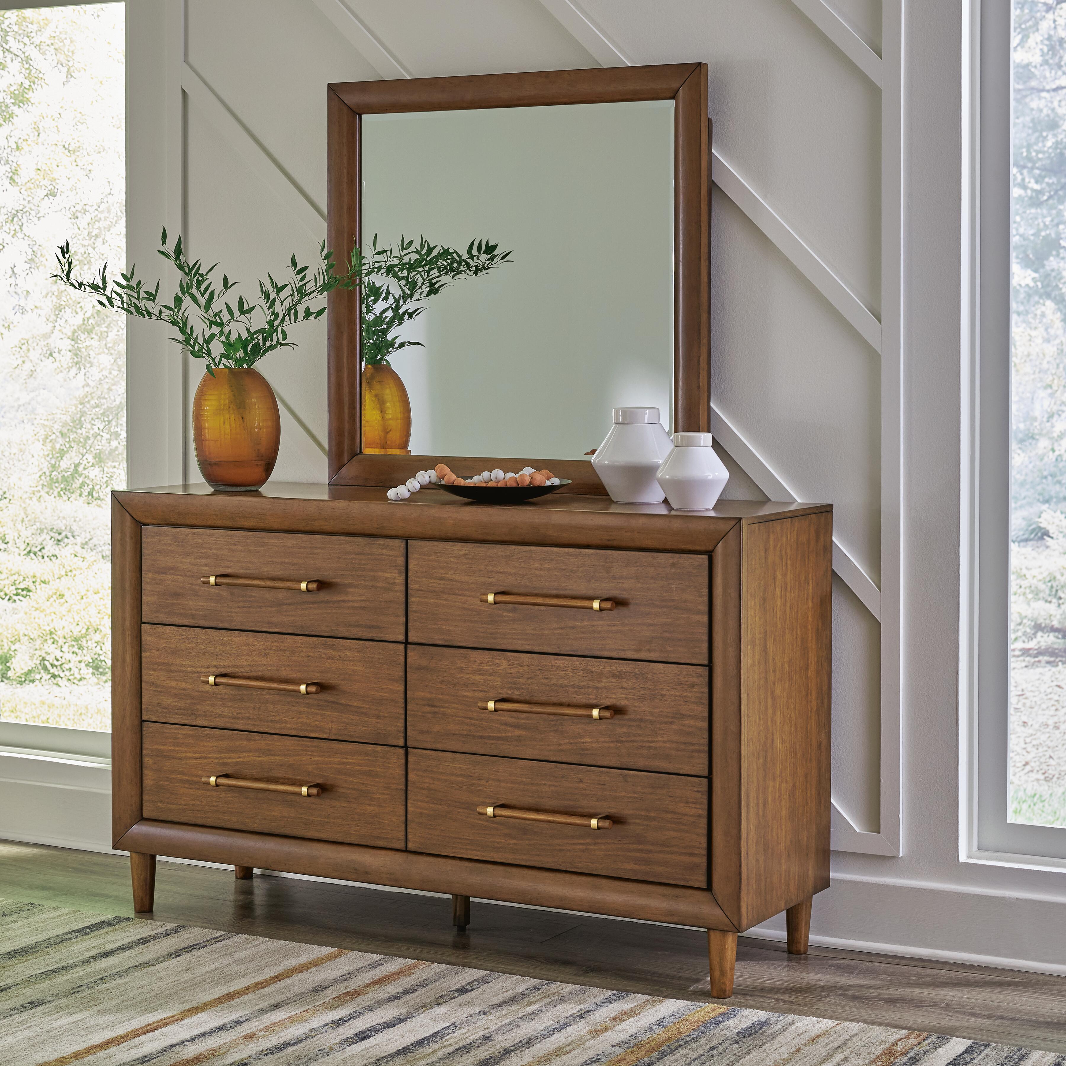 Lyncott Upholstered Bed with Mirrored Dresser