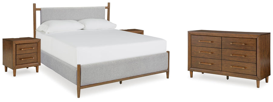 Lyncott Upholstered Bed with Dresser and 2 Nightstands