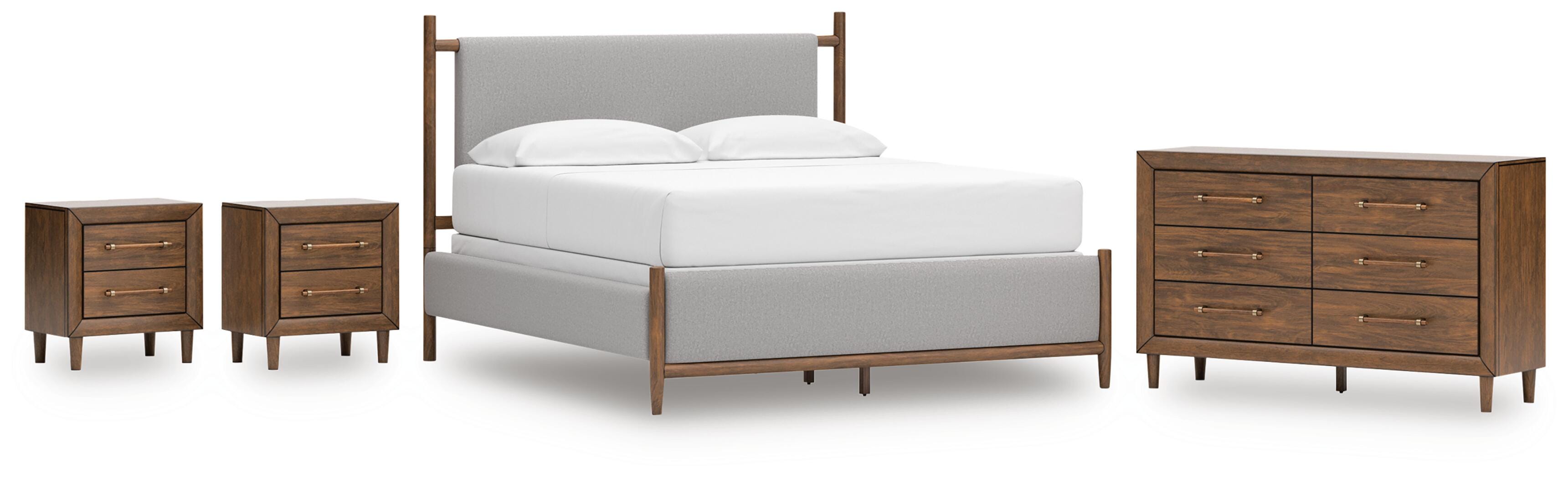 Lyncott Upholstered Bed with Dresser and 2 Nightstands