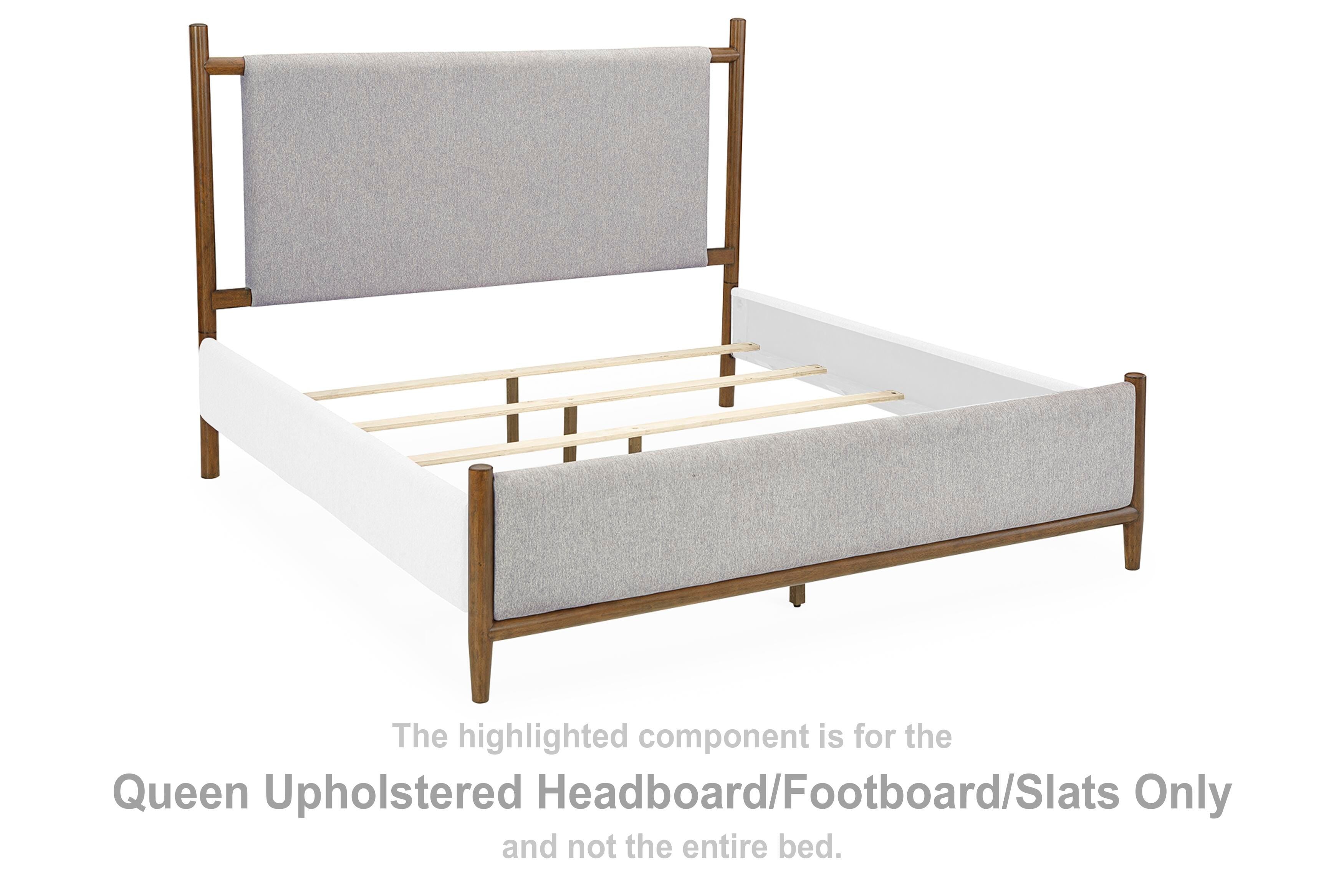 Lyncott Upholstered Bed, Dresser, Mirror and Nightstand