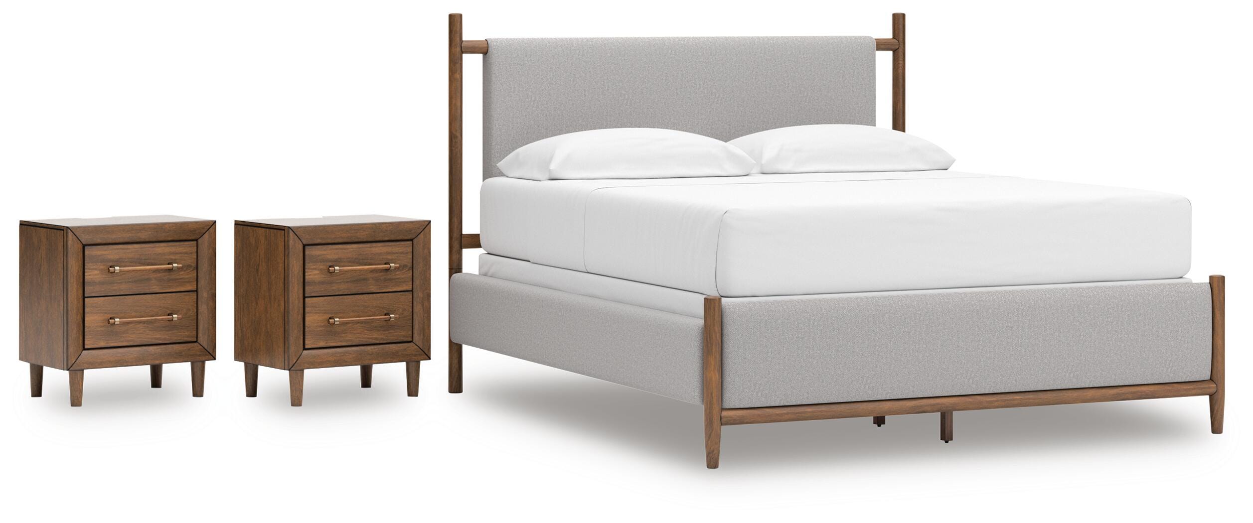 Lyncott Upholstered Panel Bed and 2 Nightstands