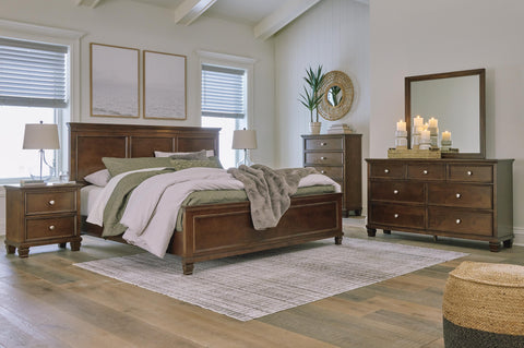 Danabrin Panel Bed with Mirrored Dresser and Chest