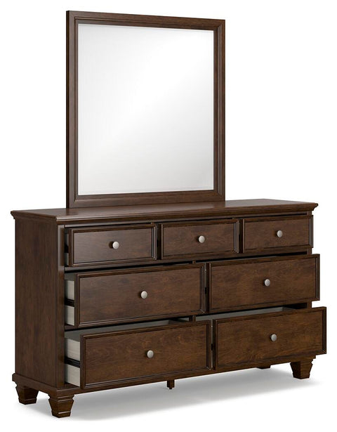 Danabrin Panel Bed with Mirrored Dresser and Chest
