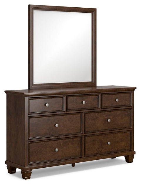 Danabrin Panel Bed with Mirrored Dresser and Chest