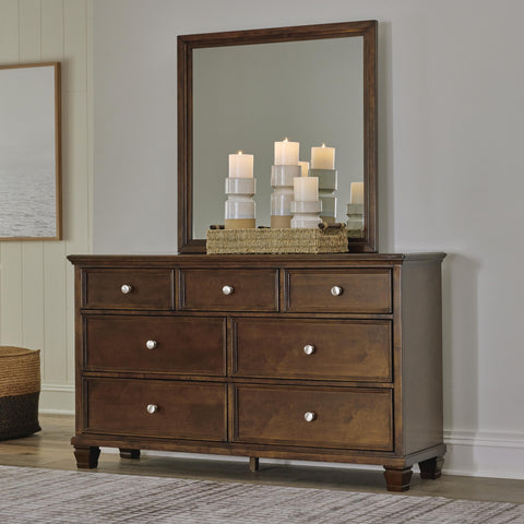 Danabrin Panel Bed with Mirrored Dresser and Chest