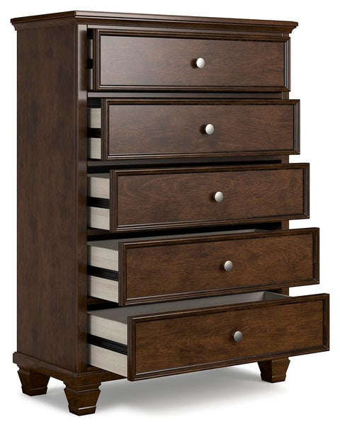 Danabrin Panel Bed with Mirrored Dresser and Chest