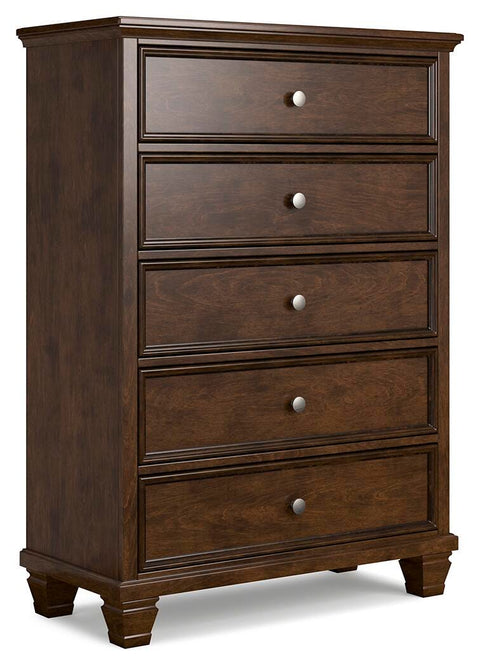 Danabrin Panel Bed with Mirrored Dresser and Chest