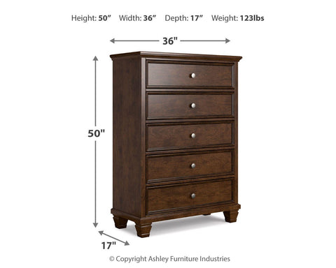 Danabrin Panel Bed with Mirrored Dresser and Chest