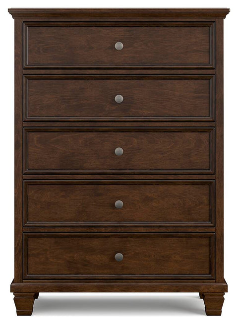 Danabrin Panel Bed with Mirrored Dresser and Chest