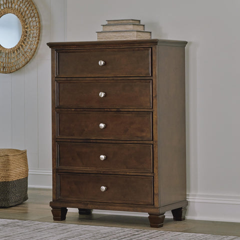Danabrin Panel Bed with Mirrored Dresser and Chest