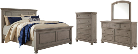 Lettner Panel Bed with Mirrored Dresser and 2 Nightstands
