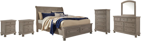 Lettner Sleigh Bed with Mirrored Dresser, Chest and 2 Nightstands