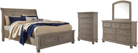 Lettner Sleigh Bed with Mirrored Dresser and Chest