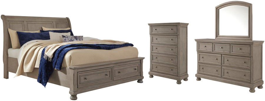 Lettner Sleigh Bed with Mirrored Dresser and Chest