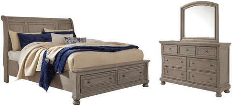 Lettner Sleigh Bed with Mirrored Dresser