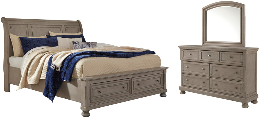 Lettner Sleigh Bed with Mirrored Dresser