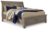 Lettner Sleigh Bed with 2 Storage Drawers with Mirrored Dresser, Chest and 2 Nightstands