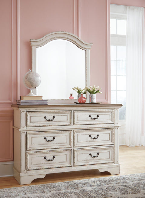 Realyn Panel Bed, Dresser, Mirror and Nightstand