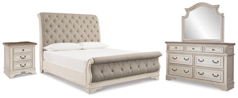 Realyn Sleigh Bed, Dresser Mirror and Nightstand