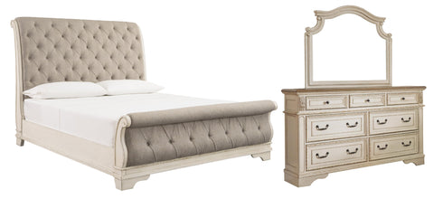 Realyn Sleigh Bed with Mirrored Dresser