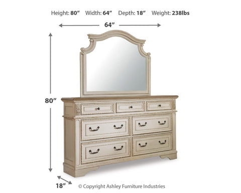 Realyn Upholstered Sleigh Bed, Dresser, Mirror and 2 Nightstands