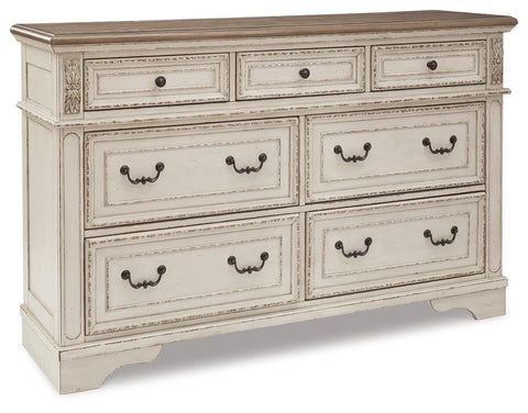 Realyn Upholstered Sleigh Bed, Dresser and Nightstand