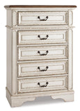 Realyn Panel Bed with Mirrored Dresser, Chest and 2 Nightstands