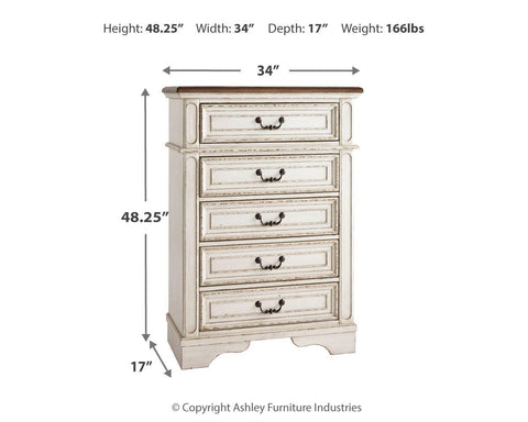 Realyn Upholstered Panel Bed, Dresser, Mirror, Chest and 2 Nightstands