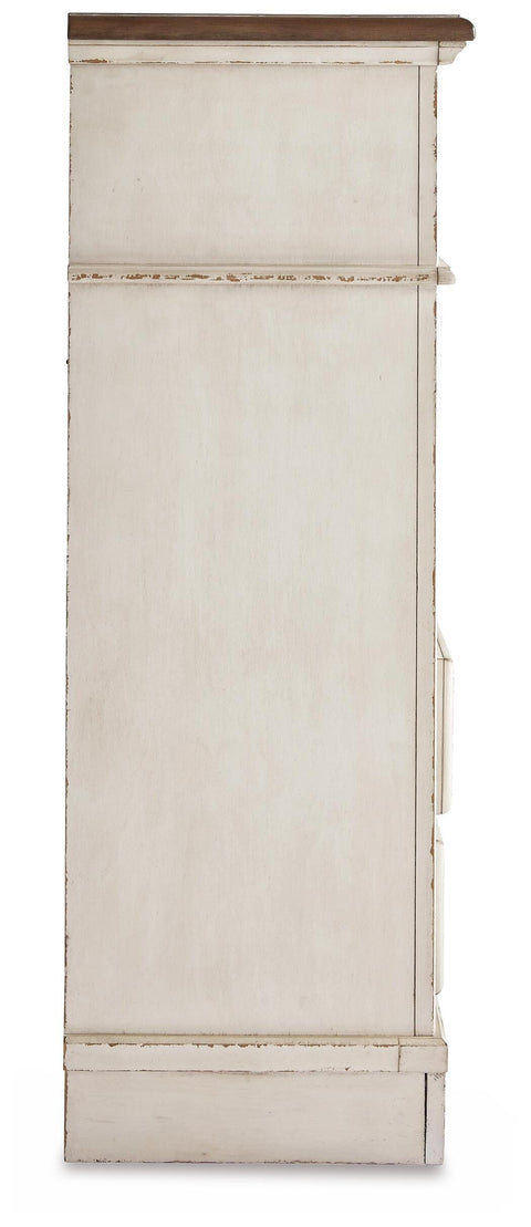 Realyn Upholstered Panel Bed, Dresser, Mirror, Chest and 2 Nightstands
