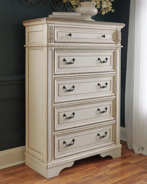 Realyn Sleigh Bed with Mirrored Dresser and 2 Nightstands
