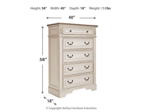 Realyn Upholstered Storage Bed, Dresser, Chest and Nightstand