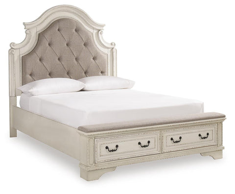 Realyn Upholstered Storage Bed, Dresser, Chest and Nightstand