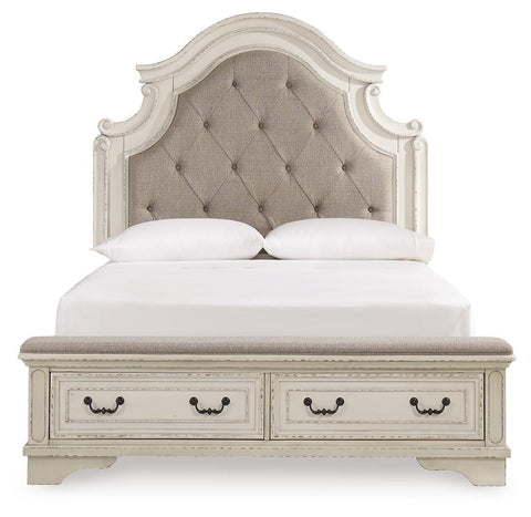 Realyn Upholstered Storage Bed, Dresser, Chest and Nightstand
