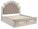 Realyn Upholstered Panel Bed, Dresser, Mirror and Nightstand