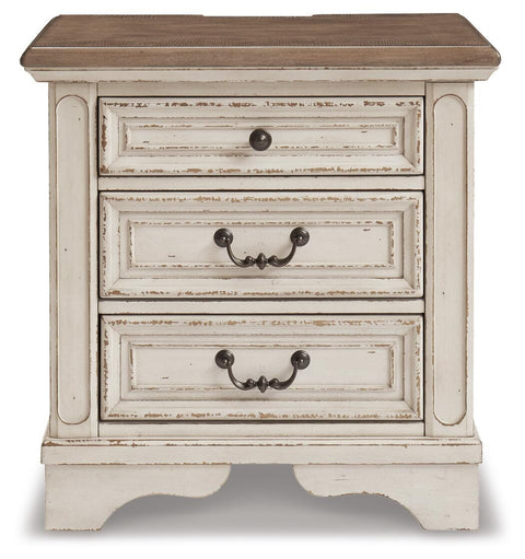 Realyn Upholstered Panel Bed, Dresser, Mirror and Nightstand